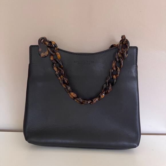 Ralph Lauren Black Leather Tortoise Chain Link Small Tote Bag Made in Italy - Picture 11 of 12